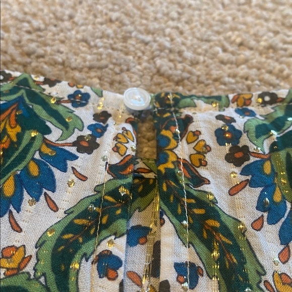 Talbots Floral Lattice Cotton Print Blouse Green Metallic Gold Size LARGE 2023 - Picture 11 of 11